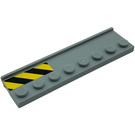 LEGO Gris pierre moyen assiette 2 x 8 avec Porte Rail avec Noir et Jaune Danger Rayures sur Droite Côté Autocollant (30586)
