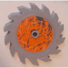 LEGO Medium Stone Gray Saw Blade with 14 Teeth with Scratched Orange (Outside) Sticker (61403)