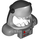 LEGO Mittleres Steingrau Hai Kopf Helm mit Weiß Zähne mit Metallic Silber Schulter Pads (36764)