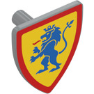 LEGO Medium Stone Gray Shield - Triangular with Blue Lion Rampant on Yellow Background with Red Border (3846 / 102323)