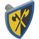 LEGO Medium Stone Gray Shield - Triangular with Crossed Axes on Yellow/Black Background with Blue Border (3846 / 102331)