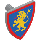 LEGO Medium Stone Gray Shield - Triangular with Yellow Lion Rampant on Blue Background with Red Border (3846 / 102325)