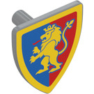 LEGO Medium Stone Gray Shield - Triangular with Yellow Lion Rampant on Blue/Red Background with Yellow Border (3846 / 102330)