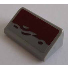 LEGO Medium Stone Gray Slope 1 x 2 (31°) with Dark Red Highlight Sticker (85984)
