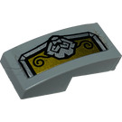 LEGO Gris pierre moyen Pente 1 x 2 Incurvé avec Argent lion La gauche sur Golden Background from Set 70123 Autocollant (11477)