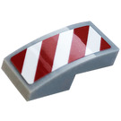 LEGO Medium Stone Gray Slope 1 x 2 Curved with White and Red Danger Stripes (Left) Sticker (11477)
