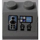 LEGO Medium Stone Gray Slope 2 x 2 (45°) with Black Minifigure Screen Image, Buttons and 'LOCK' Sticker (3039)