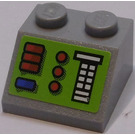 LEGO Medium Stone Gray Slope 2 x 2 (45°) with Lime Control Pattern, Red and Blue Buttons Sticker (3039)