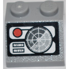LEGO Medium Steengrijs Helling 2 x 2 (45°) met Rood Button en Radar Sticker (3039)