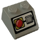 LEGO Mittleres Steingrau Steigung 2 x 2 (45°) mit rot Emergency Stop Push Button Aufkleber (3039)