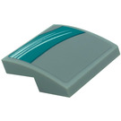 LEGO Medium Stone Gray Slope 2 x 2 Curved with White Pattern Curved on Turquoise - Right Sticker (15068)
