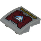 LEGO Medium Stone Gray Slope 2 x 2 x 0.7 Curved Inverted with Triangular Arc Reactor on Dark Red Armor Plate Pattern Sticker (32803)