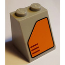 LEGO Medium Steengrijs Helling 2 x 2 x 2 (65°) met Oranje Paneel 7708 Sticker met buis aan de onderzijde (3678)