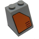 LEGO Medium Steengrijs Helling 2 x 2 x 2 (65°) met Oranje vent Sticker met buis aan de onderzijde (3678)