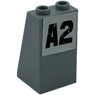 LEGO Gris pierre moyen Pente 2 x 2 x 3 (75°) avec 'A2' Autocollant Goujons creux, surface rugueuse (3684)