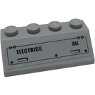 LEGO Medium Stone Gray Slope 2 x 4 (45°) with 'ELECTRICS' and 'OIL' Sticker with Rough Surface (3037)