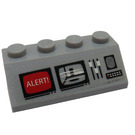 LEGO Medium Stone Gray Slope 2 x 4 (45°) with White 'ALERT', Screen with Room, Switches, Buttons and Speaker Sticker with Rough Surface (3037)