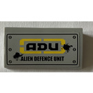 LEGO Medium Stone Gray Slope 2 x 4 Curved with 'ADU ALIEN DEFENCE UNIT' Sticker with Bottom Tubes (88930)