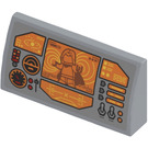 LEGO Medium Stone Gray Slope 2 x 4 Curved with Control Panel and Screen showing Magneto Sticker with Bottom Tubes (88930)