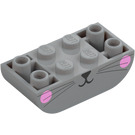 LEGO Medium steingrå Skråning Kloss 2 x 4 Buet Omvendt med Whiskers og Rosa Cheeks (106111 / 108943)