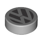 LEGO Medium Stone Gray Tile 1 x 1 Round with VW Logo (26866 / 98138)