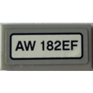 LEGO Medium Stone Gray Tile 1 x 2 with 'AW 182EF' Number Plate Sticker with Groove (3069)