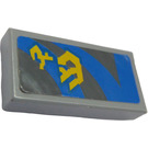 LEGO Medium Stone Gray Tile 1 x 2 with Blue Lines and Yellow Pattern (Left) Sticker with Groove (3069)