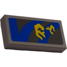 LEGO Medium Stone Gray Tile 1 x 2 with Blue Lines and Yellow Pattern (Right) Sticker with Groove (3069)
