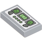 LEGO Medium Stone Gray Tile 1 x 2 with Control Panel and Two Levers Sticker with Groove (3069)