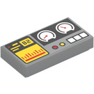 LEGO Medium Stone Gray Tile 1 x 2 with Control Panel with Yellow Screen with Groove (3069 / 73779)