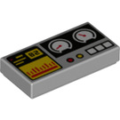 LEGO Mittleres Steingrau Fliese 1 x 2 mit Control Panel mit Gelb Screen mit Nut (3069 / 73779)