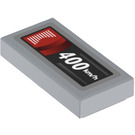 LEGO Medium Stone Gray Tile 1 x 2 with Display and ‘400km/h’ Sticker with Groove (3069)