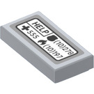 LEGO Medium Steengrijs Tegel 1 x 2 met ‘HELP’ en Emergency Numbers Sticker met groef (3069)