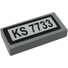 LEGO Medium Stone Gray Tile 1 x 2 with 'KS 7733' Sticker with Groove (3069 / 30070)