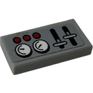 LEGO Mittleres Steingrau Fliese 1 x 2 mit Levers, Gauges und 3 rot Buttons Aufkleber mit Nut (3069)