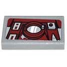 LEGO Medium Stone Gray Tile 1 x 2 with Red Pattern 75099 Sticker with Groove (3069)