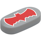 LEGO Medium steengrijs Tegel 1 x 2 met Afgeronde uiteinden met Rood Batman logo (1126)