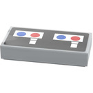 LEGO Gris pierre moyen Tuile 1 x 2 avec Argent Controls et Bleu et rouge Dots Autocollant avec rainure
