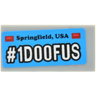 LEGO Medium Steengrijs Tegel 1 x 2 met 'Springfield, USA' en '#1D00FUS' Sticker met groef (3069)