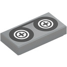 LEGO Medium Stone Gray Tile 1 x 2 with Tape Reels with Groove (3069 / 81466)