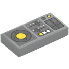 LEGO Medium Stone Gray Tile 1 x 2 with Vehicle Control Panel, Yellow Buttons with Groove (3069 / 73873)