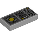 LEGO Medium Steengrijs Tegel 1 x 2 met Voertuig Control Paneel, Geel Buttons met groef (3069 / 73873)