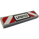 LEGO Medium Stone Gray Tile 1 x 4 with "LF60152" and Red and White Danger Stripes Sticker (2431)