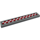 LEGO Medium Stone Gray Tile 1 x 6 with Red and White Checkerboard Pattern Sticker (6636)