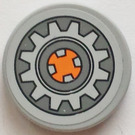 LEGO Medium Stone Gray Tile 2 x 2 Round with Cog Wheel Sticker with "X" Bottom (4150)