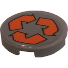 LEGO Medium Stone Gray Tile 2 x 2 Round with Orange Recycling Logo Sticker with Bottom Stud Holder (14769)