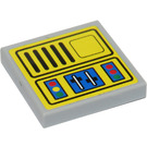 LEGO Gris pierre moyen Tuile 2 x 2 avec Grue Control Panneau avec Grille Autocollant avec rainure (3068)