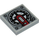 LEGO Medium Steengrijs Tegel 2 x 2 met Dark Rood Arm en Zwart Fan Sticker met groef (3068)