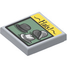 LEGO Medium Stone Gray Tile 2 x 2 with Hats Advert Sticker with Groove (3068)
