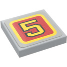 LEGO Medium Steengrijs Tegel 2 x 2 met Number '5' Sticker met groef
